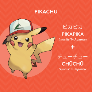 Pikachu = Pikapika ("sparkle" in Japanese) + Chuuchuu ("squeak" in Japanese)