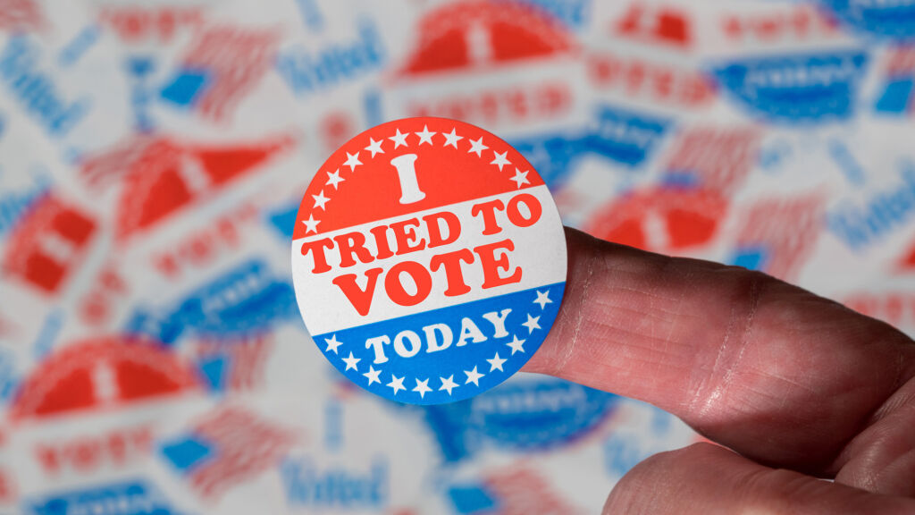 Red, white and blue sticker reading "I Tried To Vote Today."